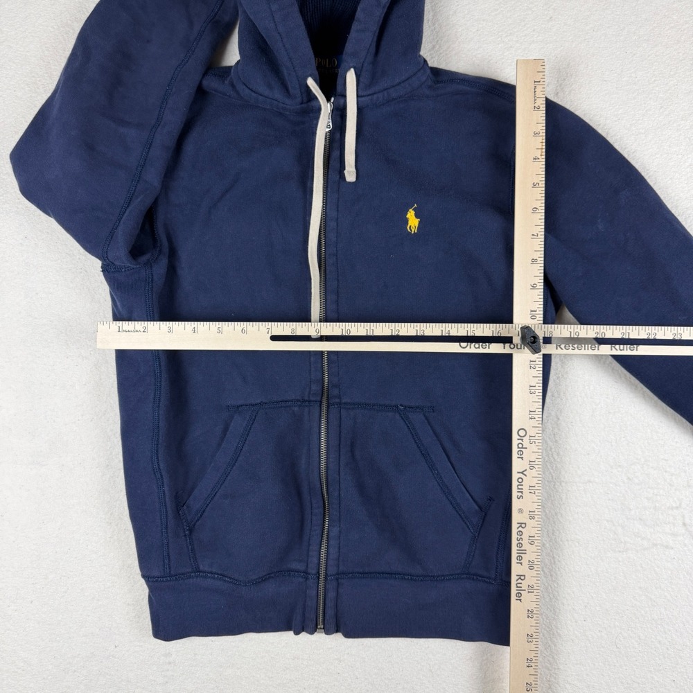 Polo Ralph Lauren Mens Small Navy Blue Full Zip Hoodie Yellow Pony Logo Fleece - Picture 3 of 10
